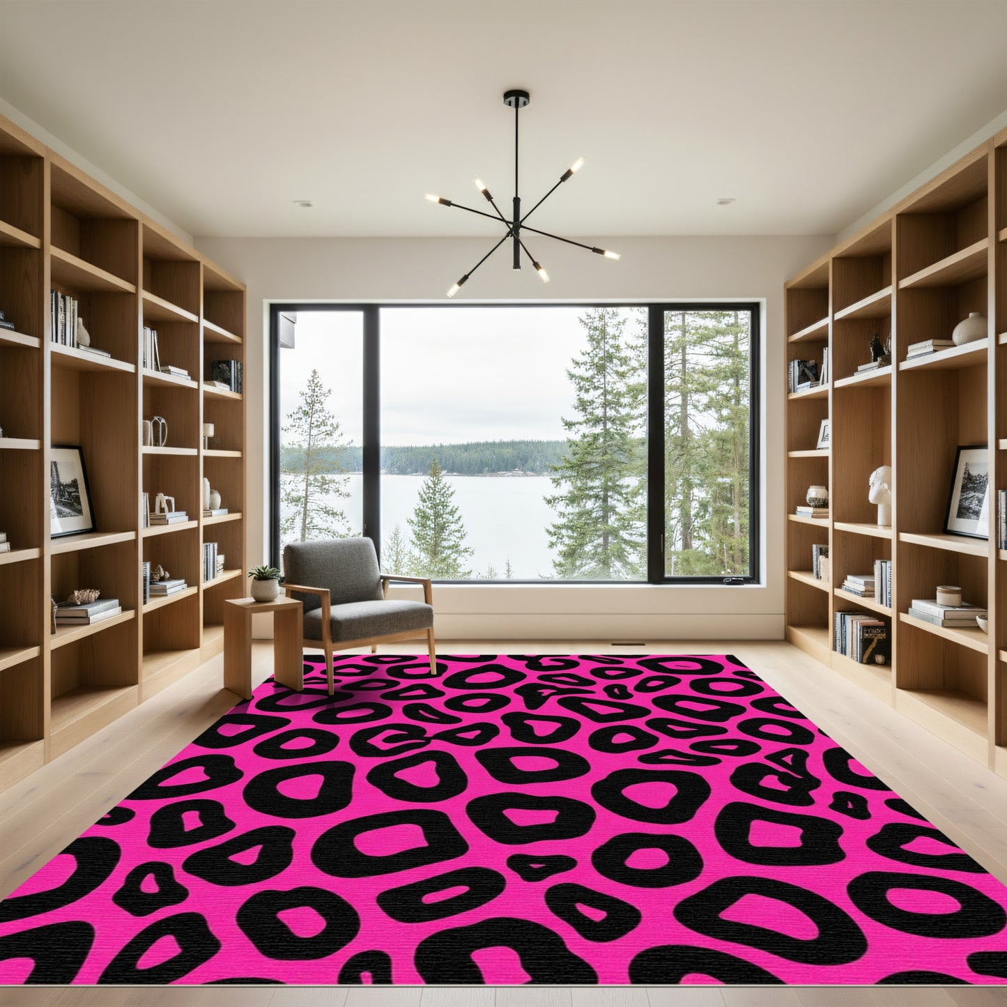 Pink Black Leopard Spots Rug