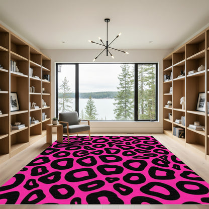 Pink Black Leopard Spots Rug