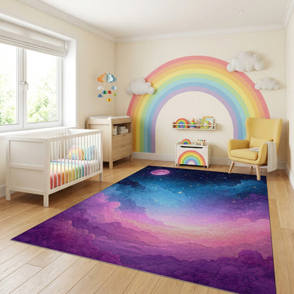 Dreamy Pink Moon Starry Clouds Rug