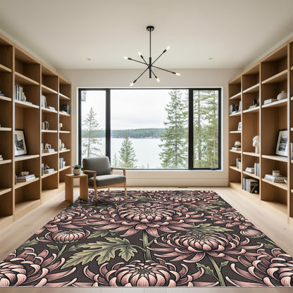 Pink Chrysanthemum Floral Artwork Rug