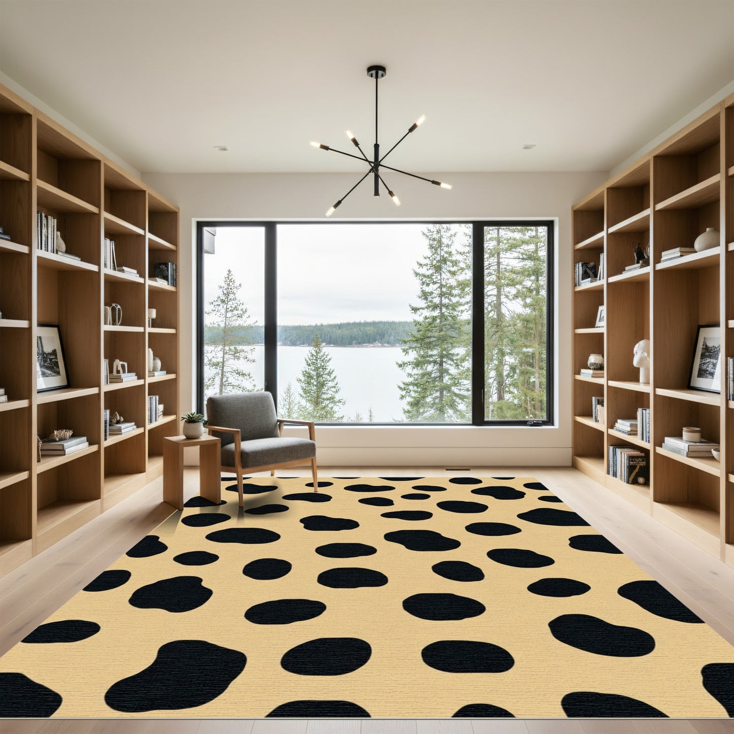 Tan Black Spotty Animal Print Rug