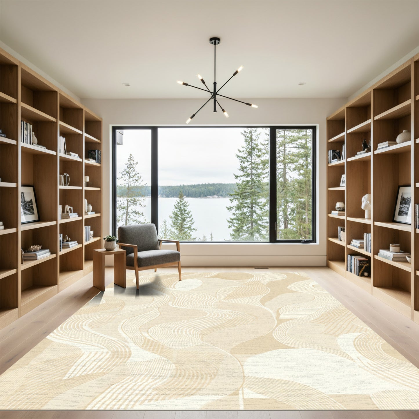 Cream Abstract Wavy Ribbons Rug