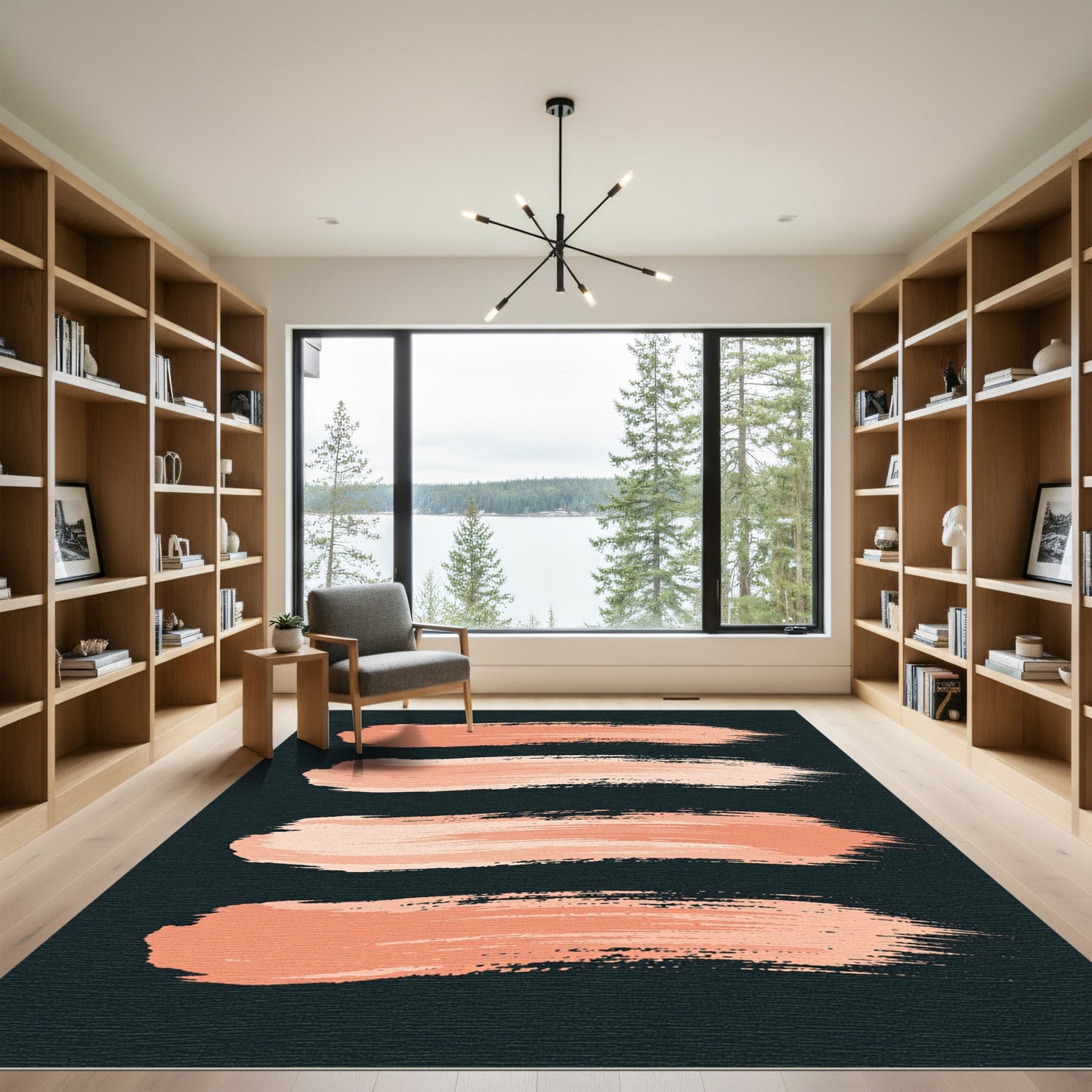 Coral Brush Strokes Abstract Rug