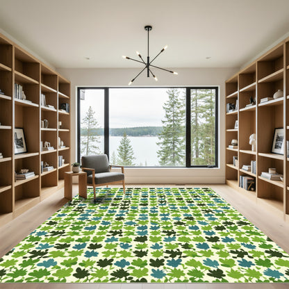 Green Leafy Textured Repeat Rug