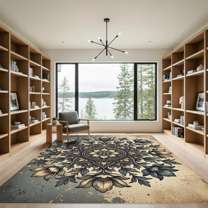 Elegant Vintage Charcoal Floral Medallion Rug