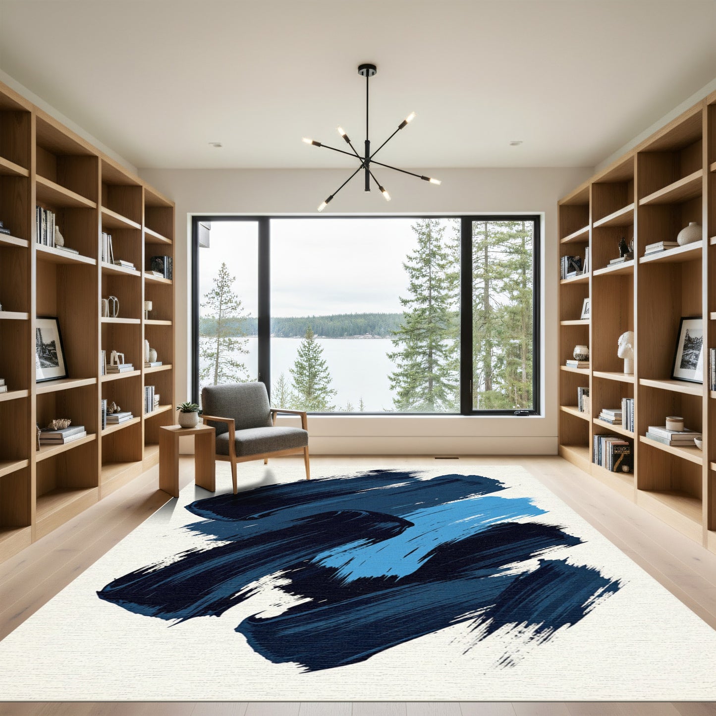 Abstract Navy and Azure Brushstrokes Rug