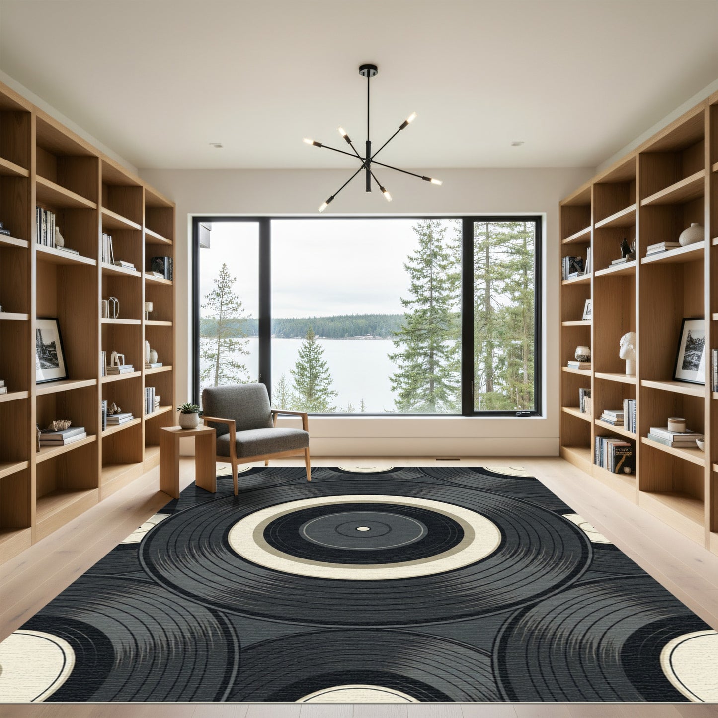Retro Monochrome Vinyl Record Circular Art Rug