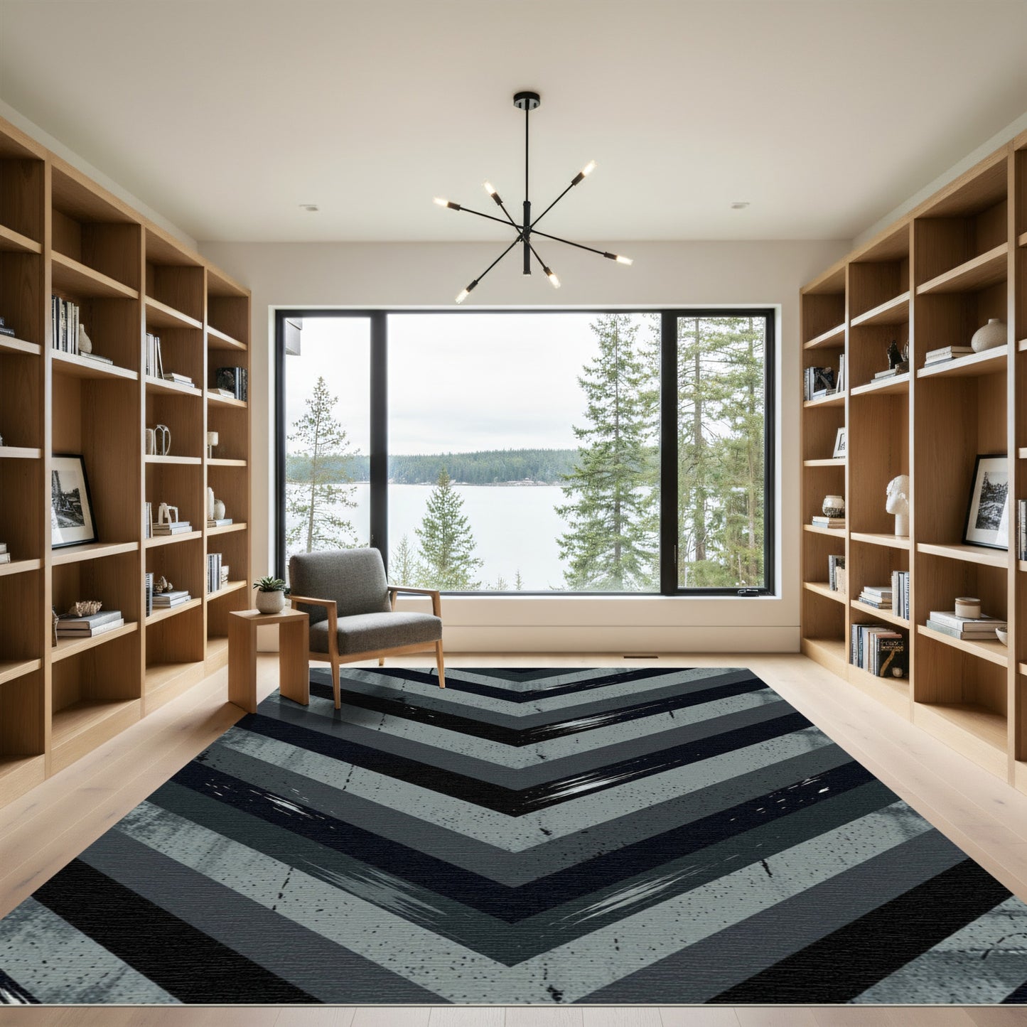 Modern Charcoal Gray Chevron Streak Rug