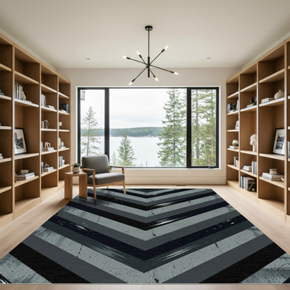 Modern Charcoal Gray Chevron Streak Rug