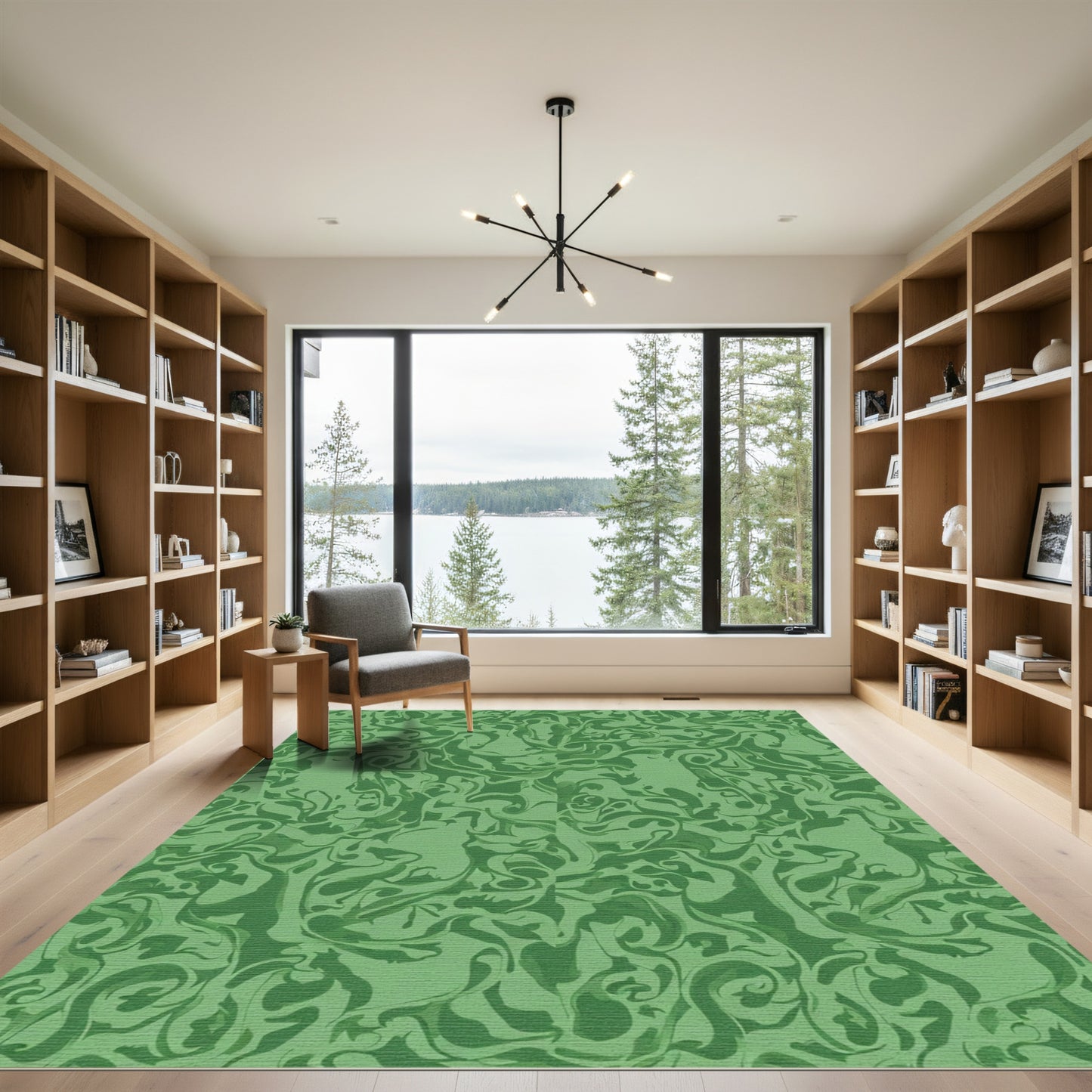 Leafy Green Swirls Abstraction Rug