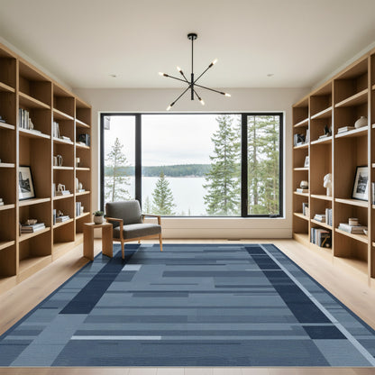 Midnight Blue Geometric Rectangles Rug