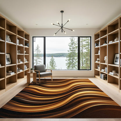 Golden Brown Flowing Waves Rug