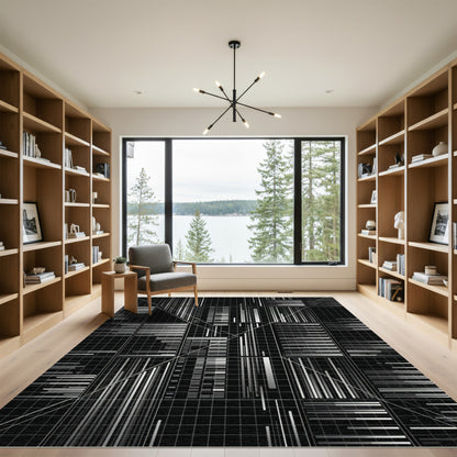Monochromatic Grid Abstract Geometric Lines Rug
