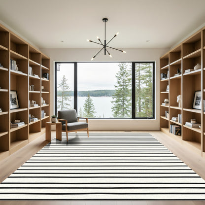 Modern Black White Linear Sweep Rug