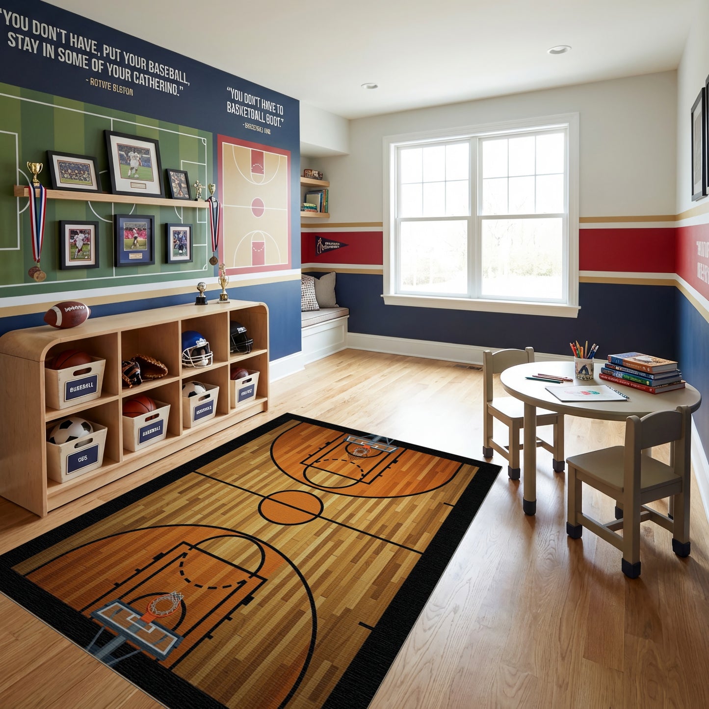 Basketball Court Hardwood Hoops Rug