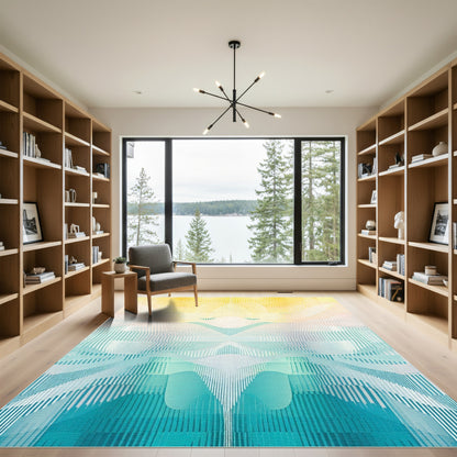 Ombre Yellow Teal Wave Layers Rug
