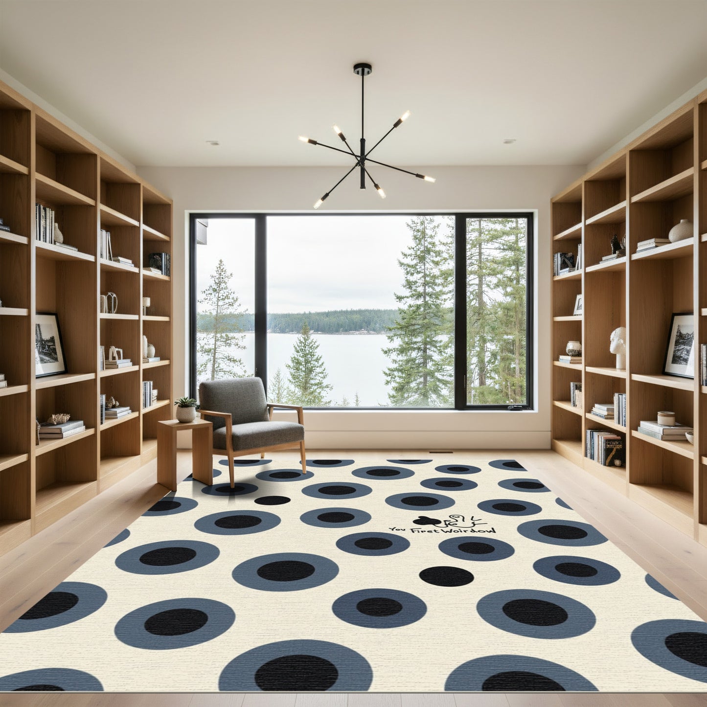 Cream Navy Polka Dot Bubbles Rug