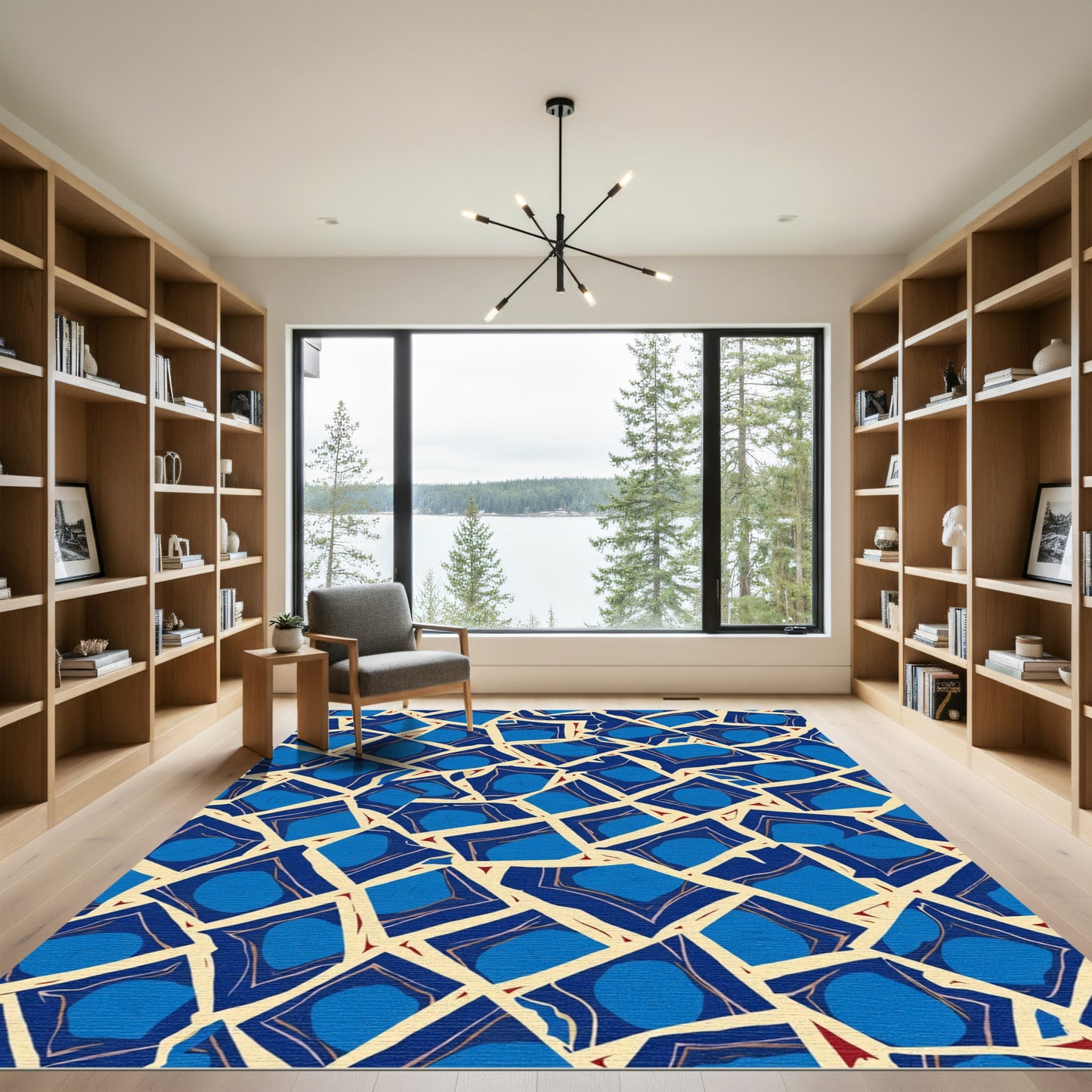 Vibrant Blue Geometric Fragment Rug