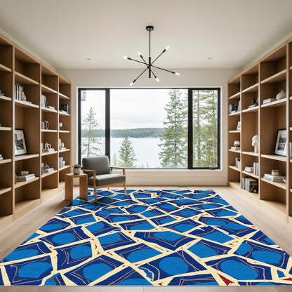 Vibrant Blue Geometric Fragment Rug