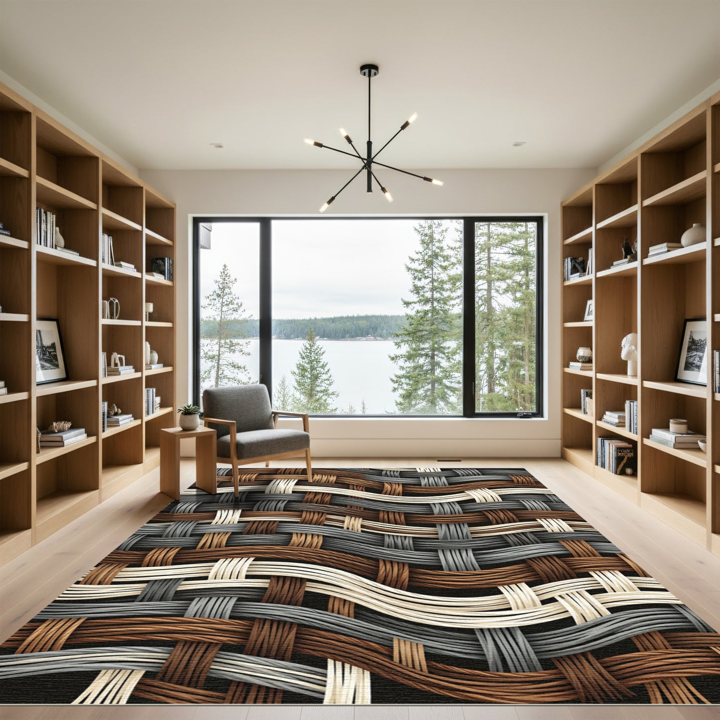 Woven Earthy Gray and Cream Wave Rug