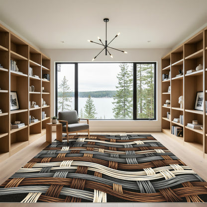 Woven Earthy Gray and Cream Wave Rug
