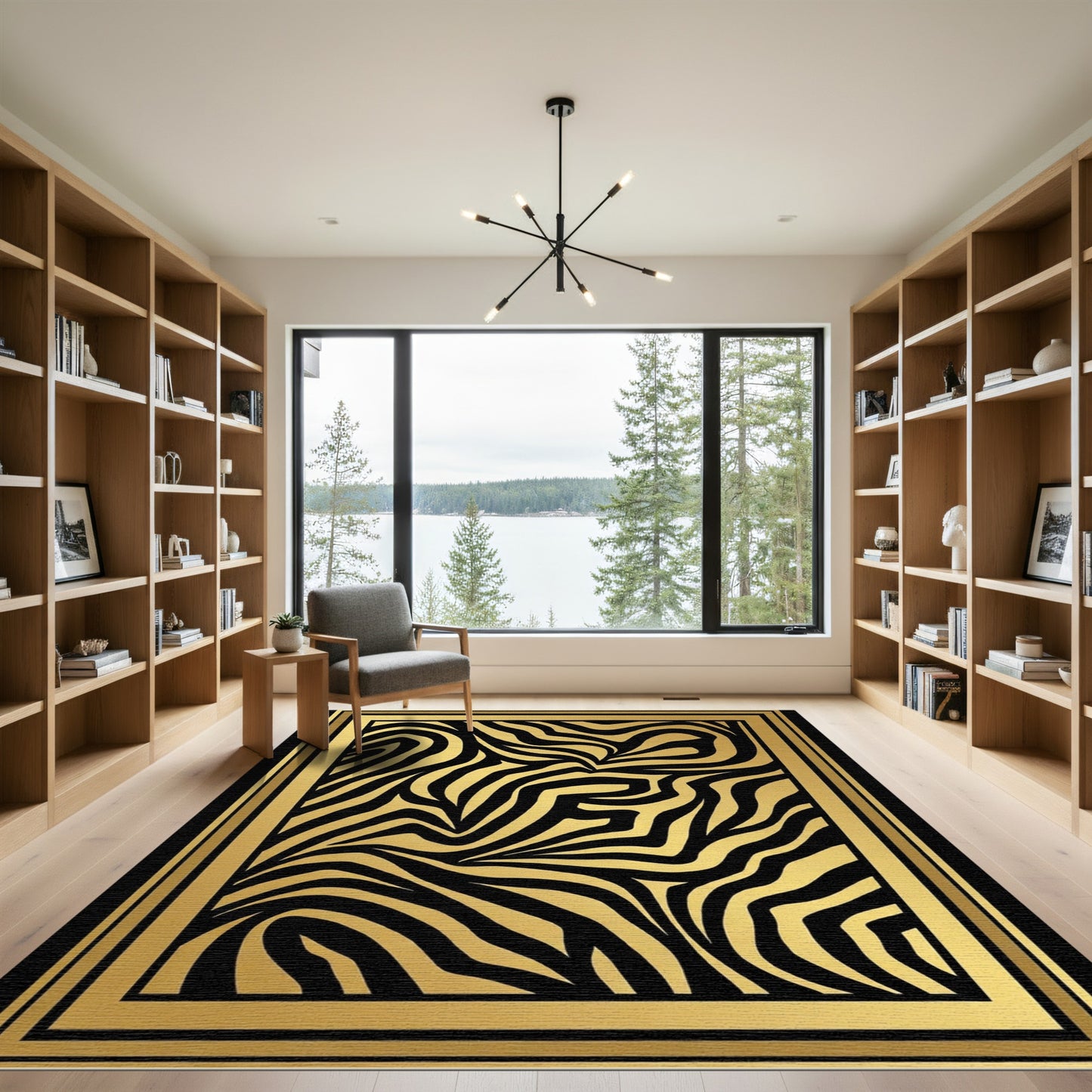 Bold Gold Black Zebra Stripe Rug