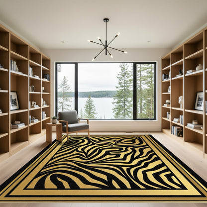 Bold Gold Black Zebra Stripe Rug