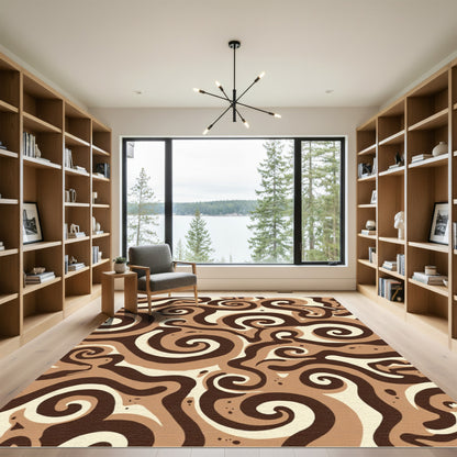 Earthy Swirls Abstract Cream Brown Rug
