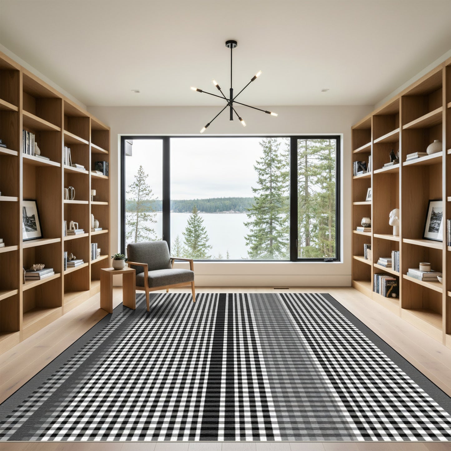 Black White Checked Stripe Texture Rug