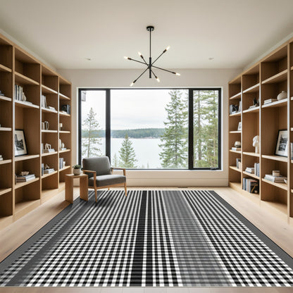 Black White Checked Stripe Texture Rug