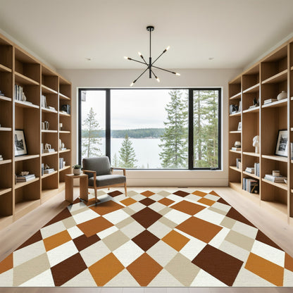 Midcentury Earth Tone Argyle Geometric Rug