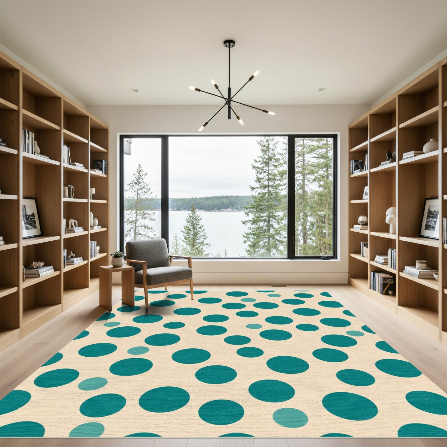 Teal Circles on Cream Backdrop Rug