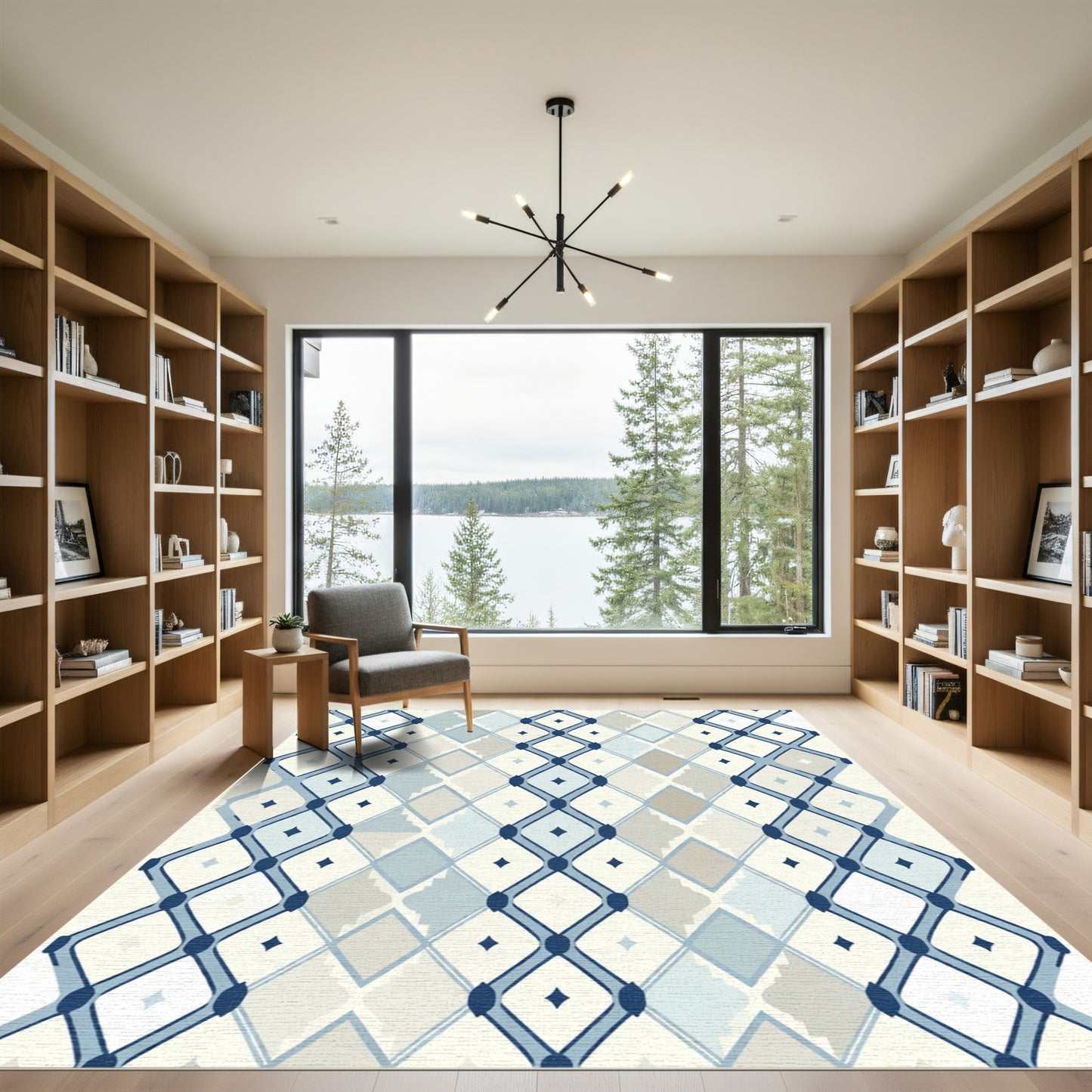 Blue Beige Diamond Lattice Rug