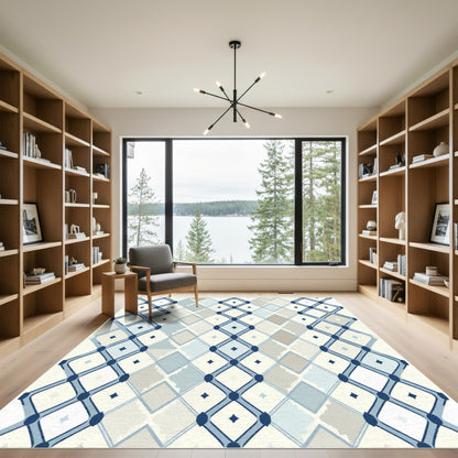 Blue Beige Diamond Lattice Rug