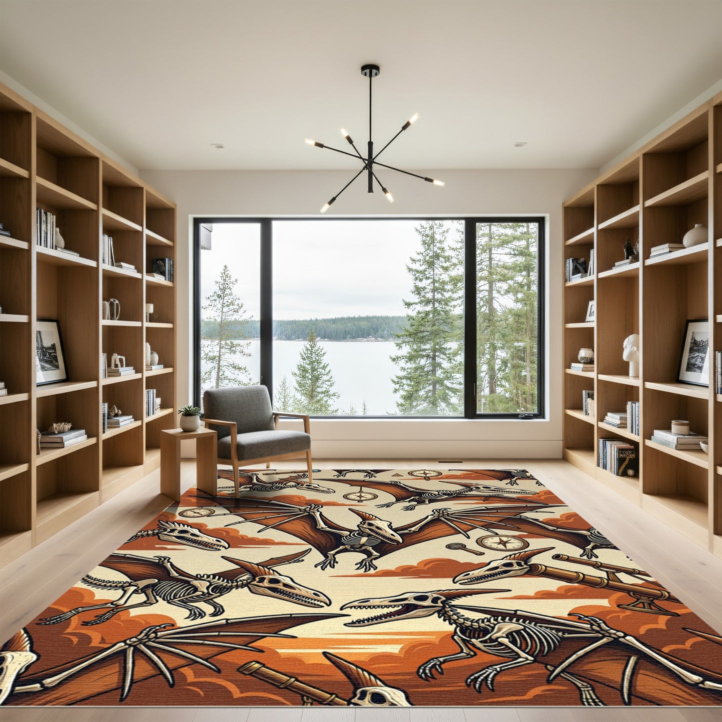 Vintage Pterodactyl Skeleton Explorer Earthy Tone Rug