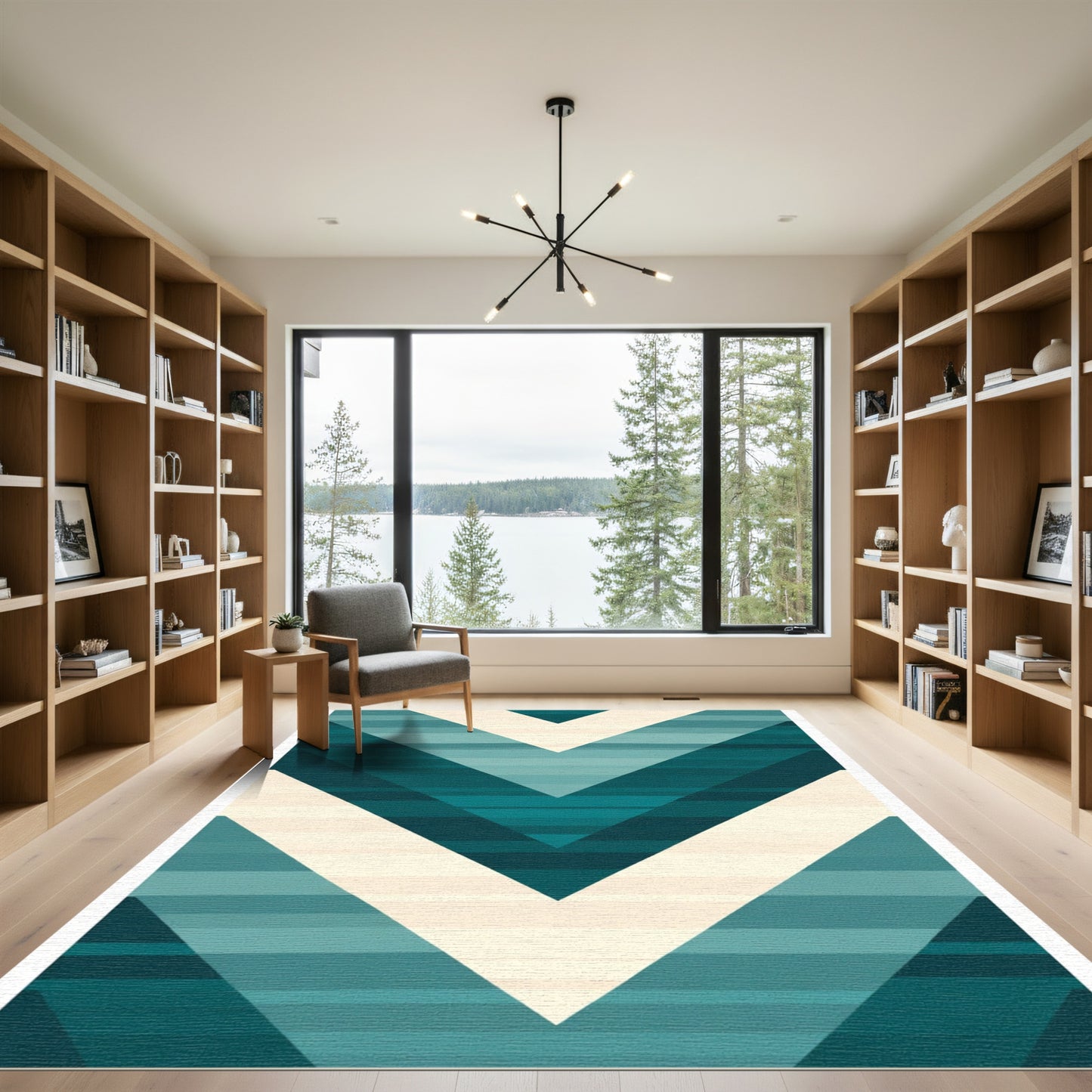 Teal Cream Gradient Chevron Stripes Rug