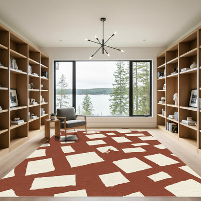 Terracotta White Abstract Squares Rug