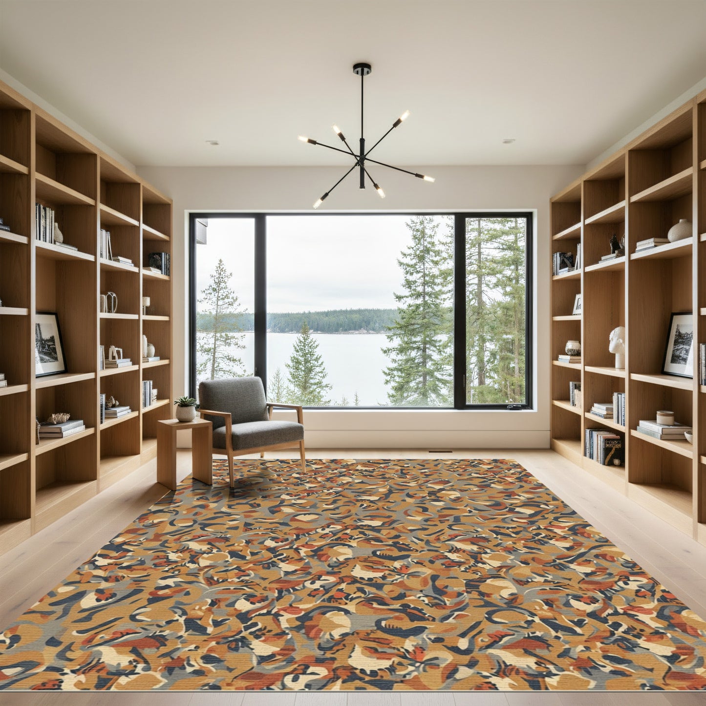 Earthy Rust Gray Organic Swirls Rug