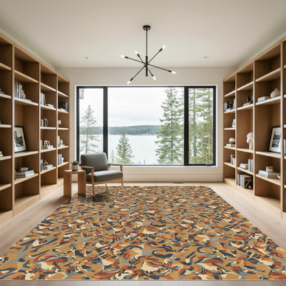 Earthy Rust Gray Organic Swirls Rug