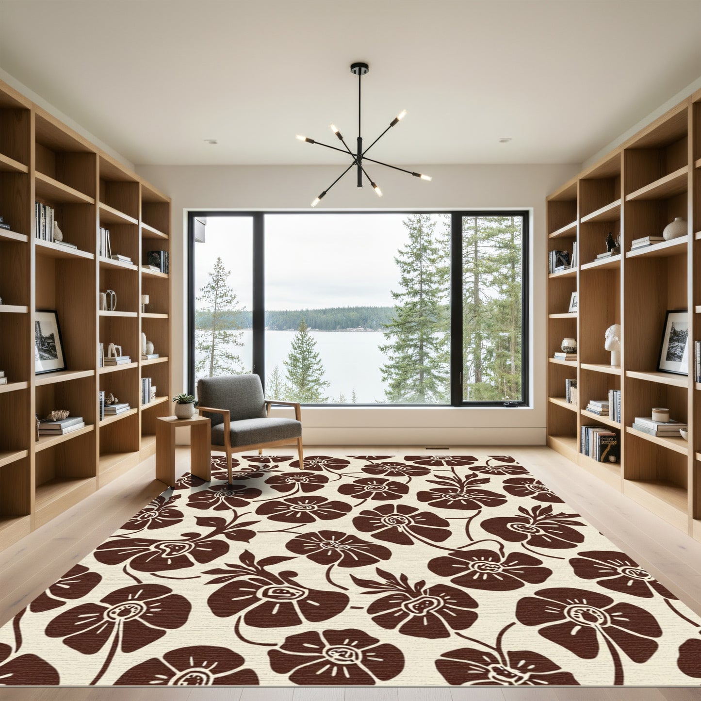Brown Floral Garden Swirl Rug
