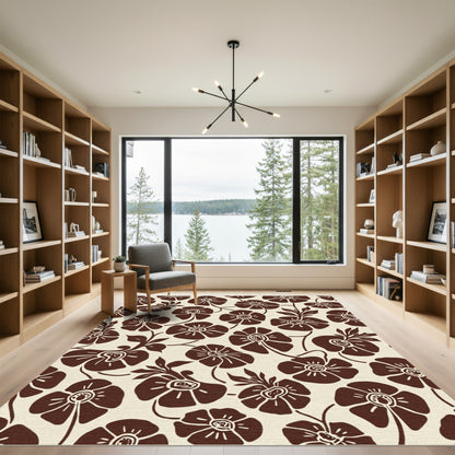 Brown Floral Garden Swirl Rug