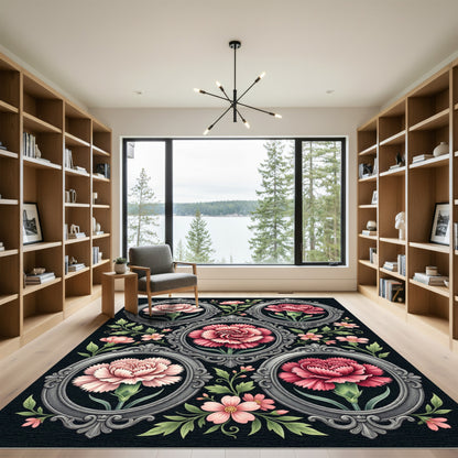 Vintage Framed Carnation Botanical Floral Rug