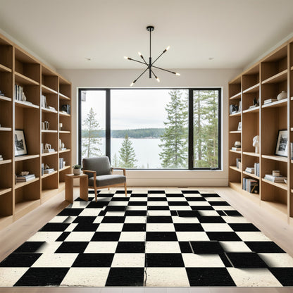 Monochrome Geometric Chessboard Abstract Rug