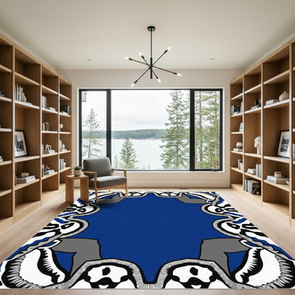Bold Blue White Black Organic Frame Rug