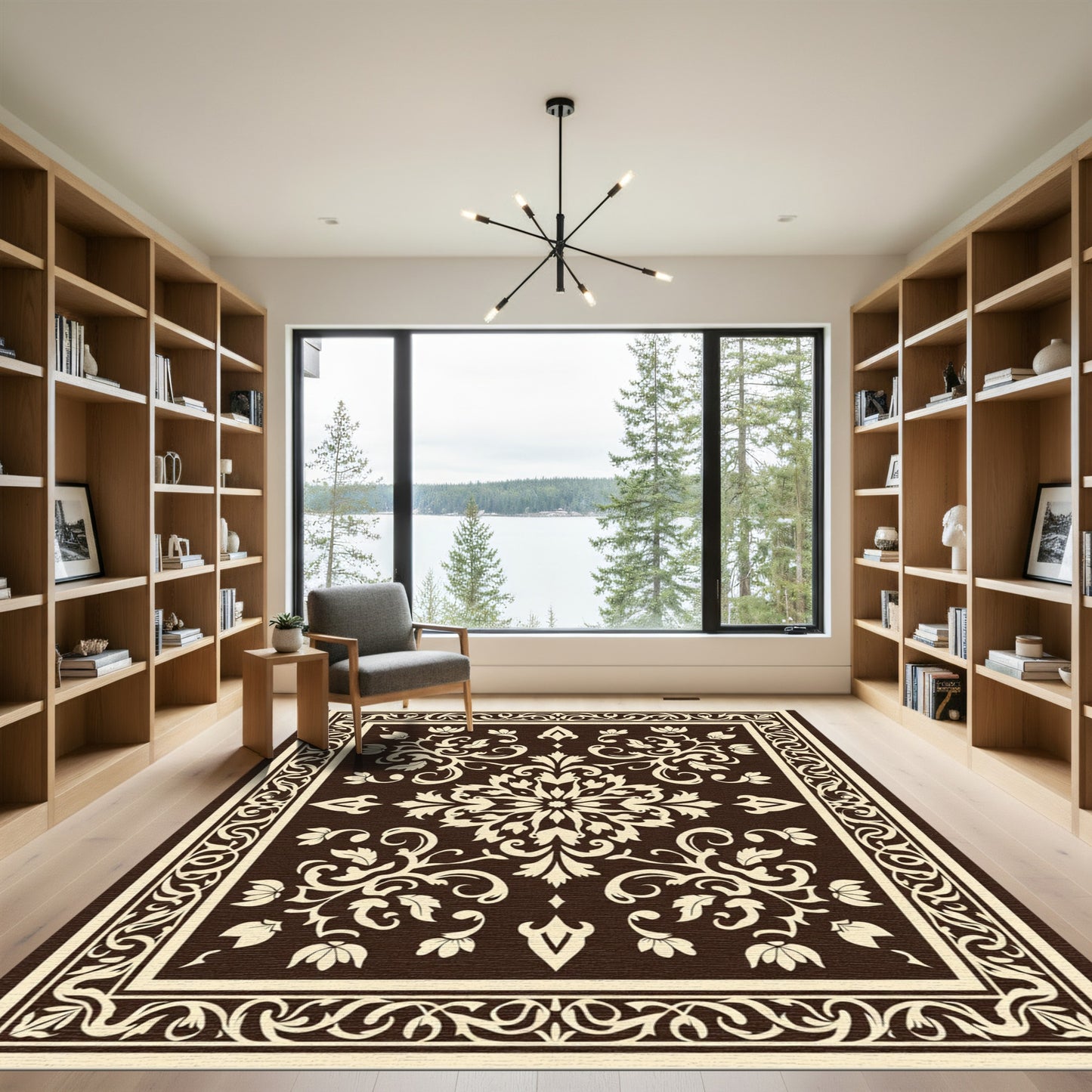 Rich Brown Cream Acanthus Floral Rug