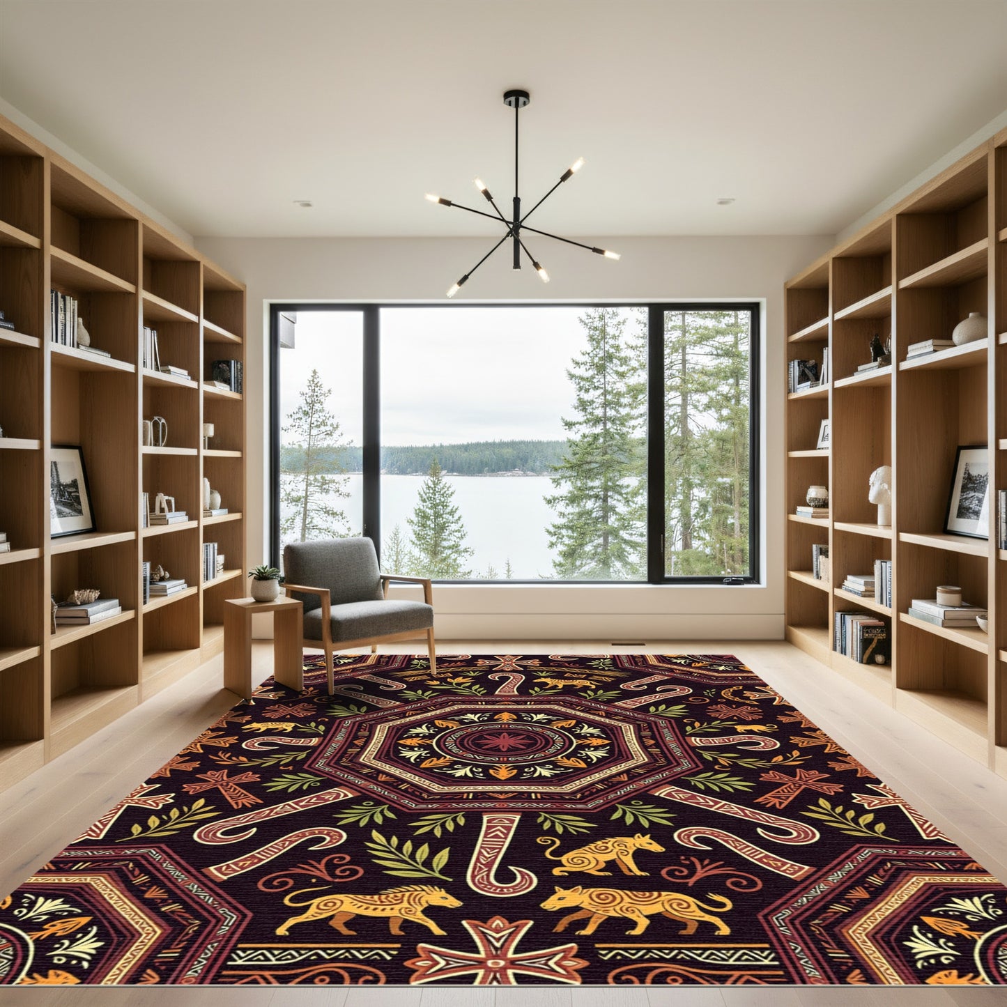 Earthy Maroon Tribal Animal Medallion Rug