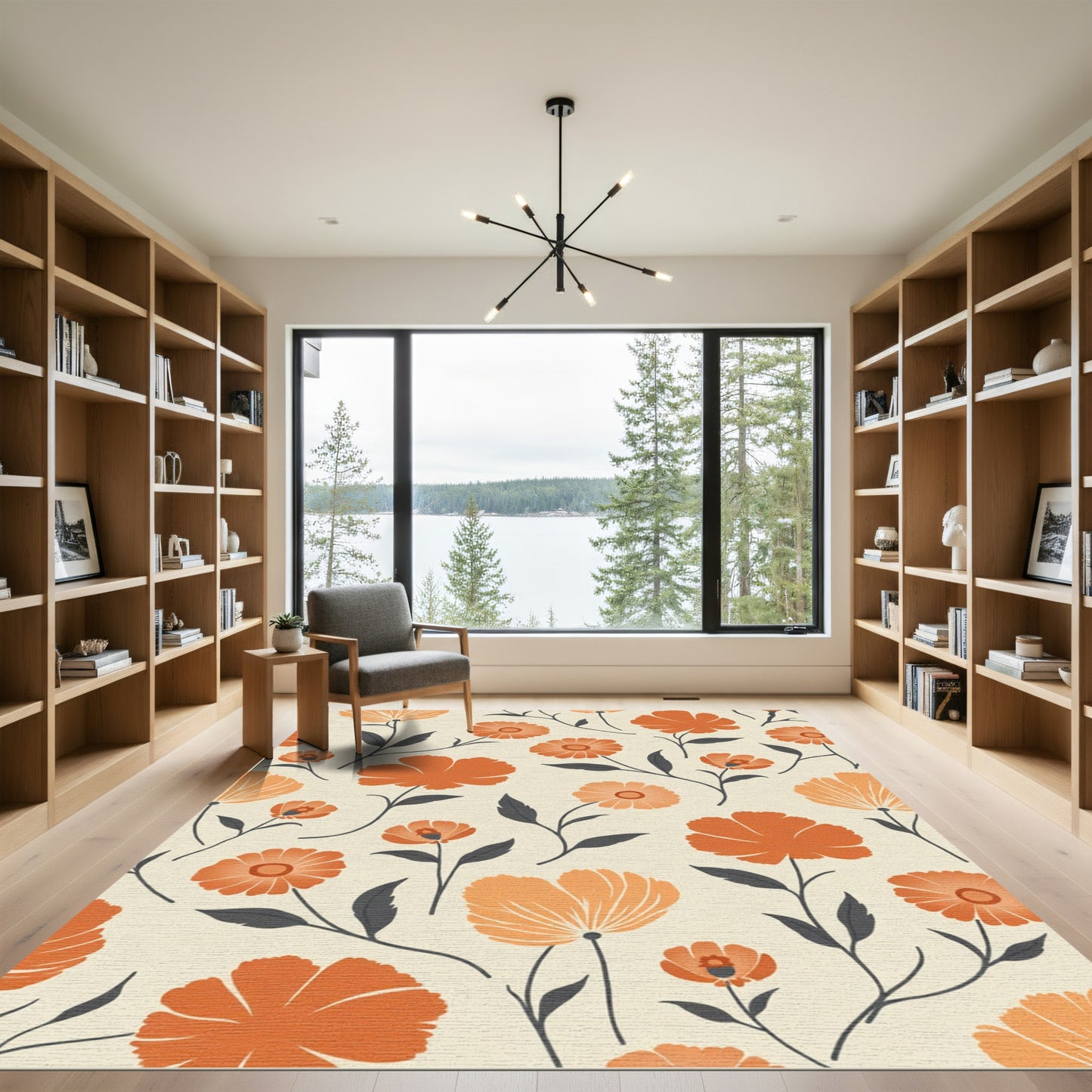Warm Orange Meadow Floral Arrangement Rug