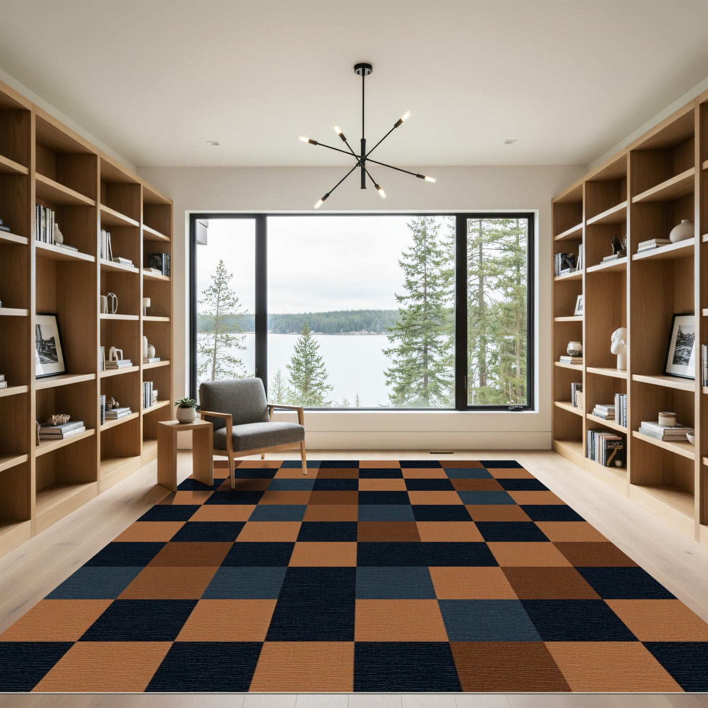 Modern Earthy Geometric Block Square Rug