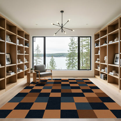 Modern Earthy Geometric Block Square Rug