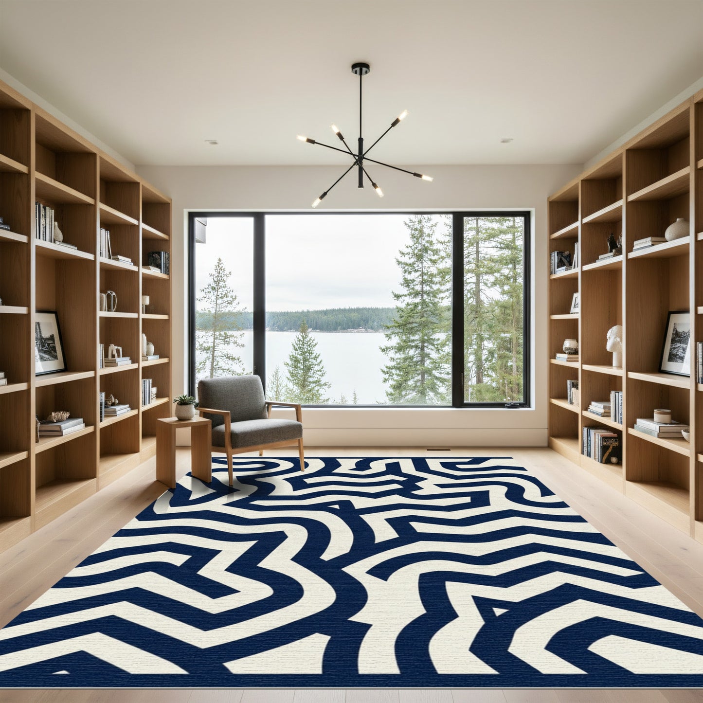 Navy Cream Maze Lines Rug
